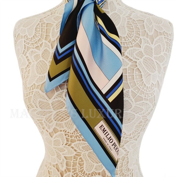 EMILIO PUCCI SCARF MULTI-COLORED VIBRANT PRINT SIGNATURE LOGO SQUARE SCARF 34" - Picture 9 of 15